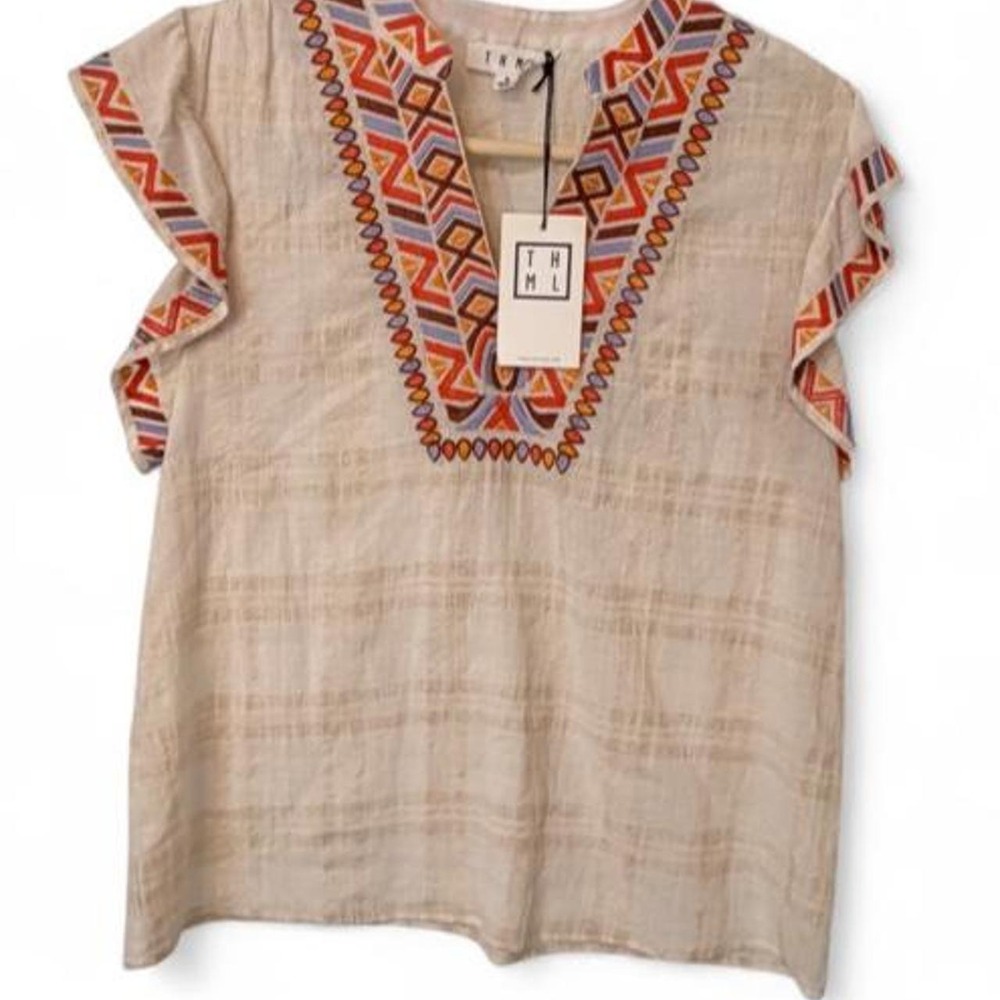 THML Embroidered Flutter Sleeve Top (S) · NWT